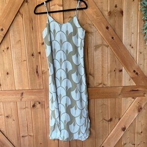 Manuhealii Sage Green and White Printed Maxi Slip Dress
